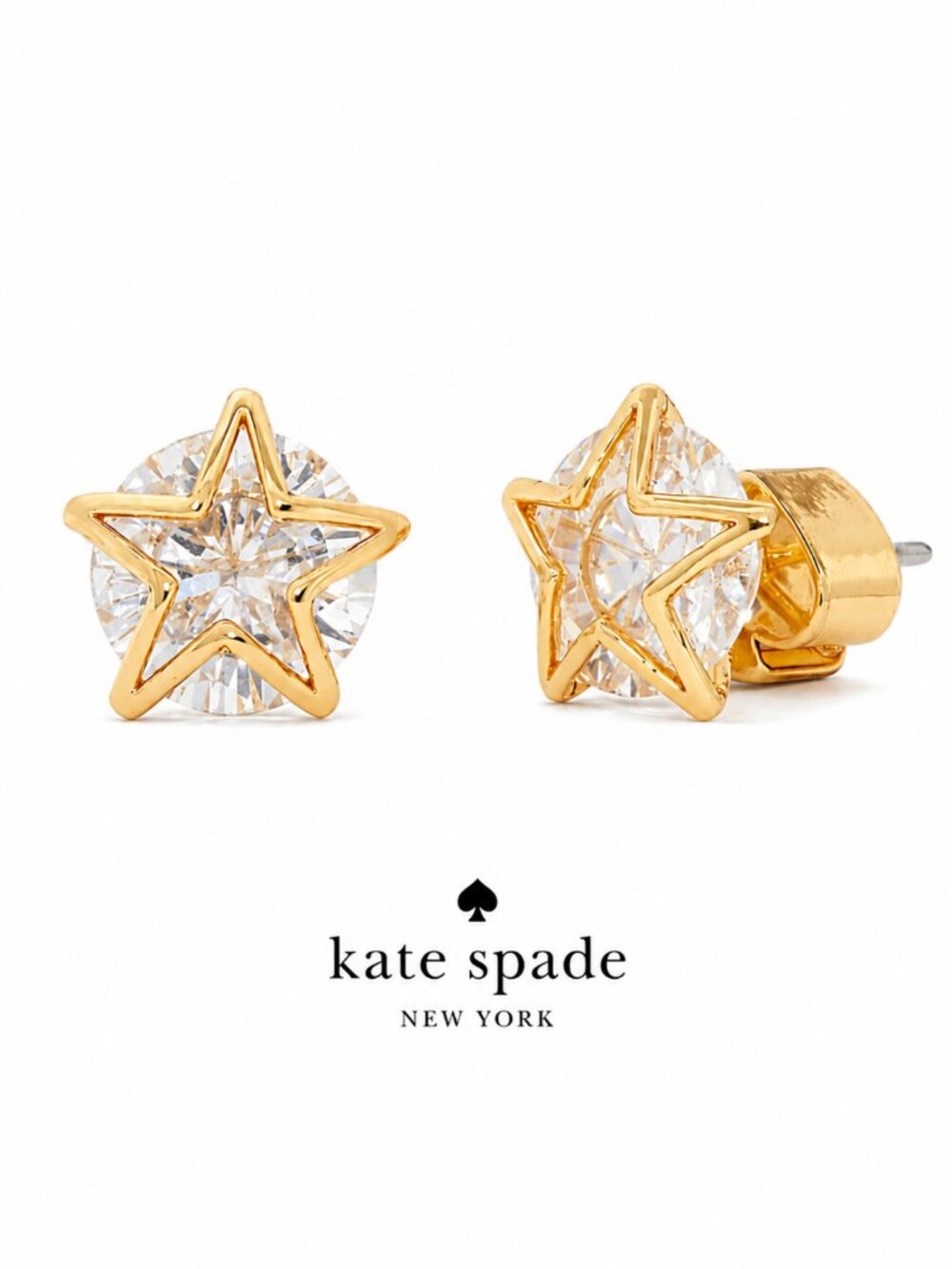 Kate Spade New York Crystal Star Stud Earrings Gold Tone Celestial Sparkle